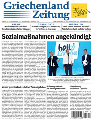 Bild der Titelseite der Griechenland Zeitung Ausgabe 938