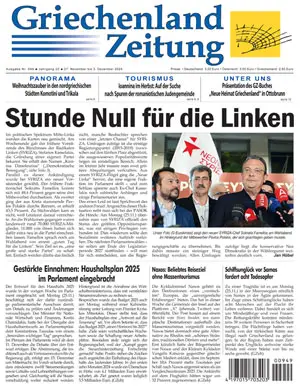 Bild der Titelseite der Griechenland Zeitung Ausgabe 949