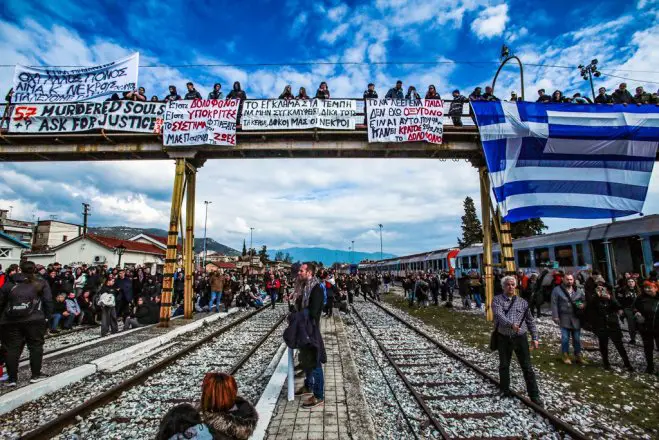 Unser Foto (© Eurokinissi) entstand am Freitag (28.2.) während einer Demonstration in der nordgriechischen Stadt Drama.