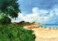 Aquarell: Strand von Stegna