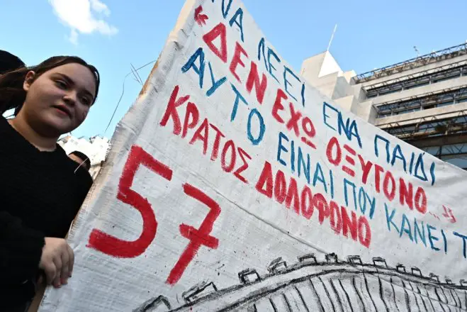 Unser Archivfoto (© Eurokinissi) entstand während eines früheren Protestes zum Tempi-Zugunglück.