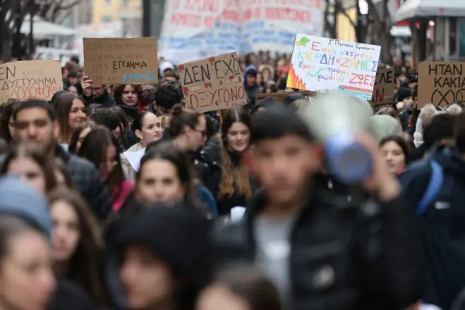 Unser Archivfoto (© Eurokinissi) entstand am 7. Februar während einer Studentendemo in Thessaloniki.